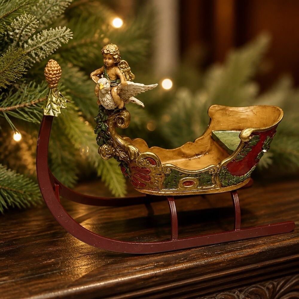 Vintage R.O.C. Holiday Tabletop Sculpture W/ Cherub Riding A White Dove Taiwan